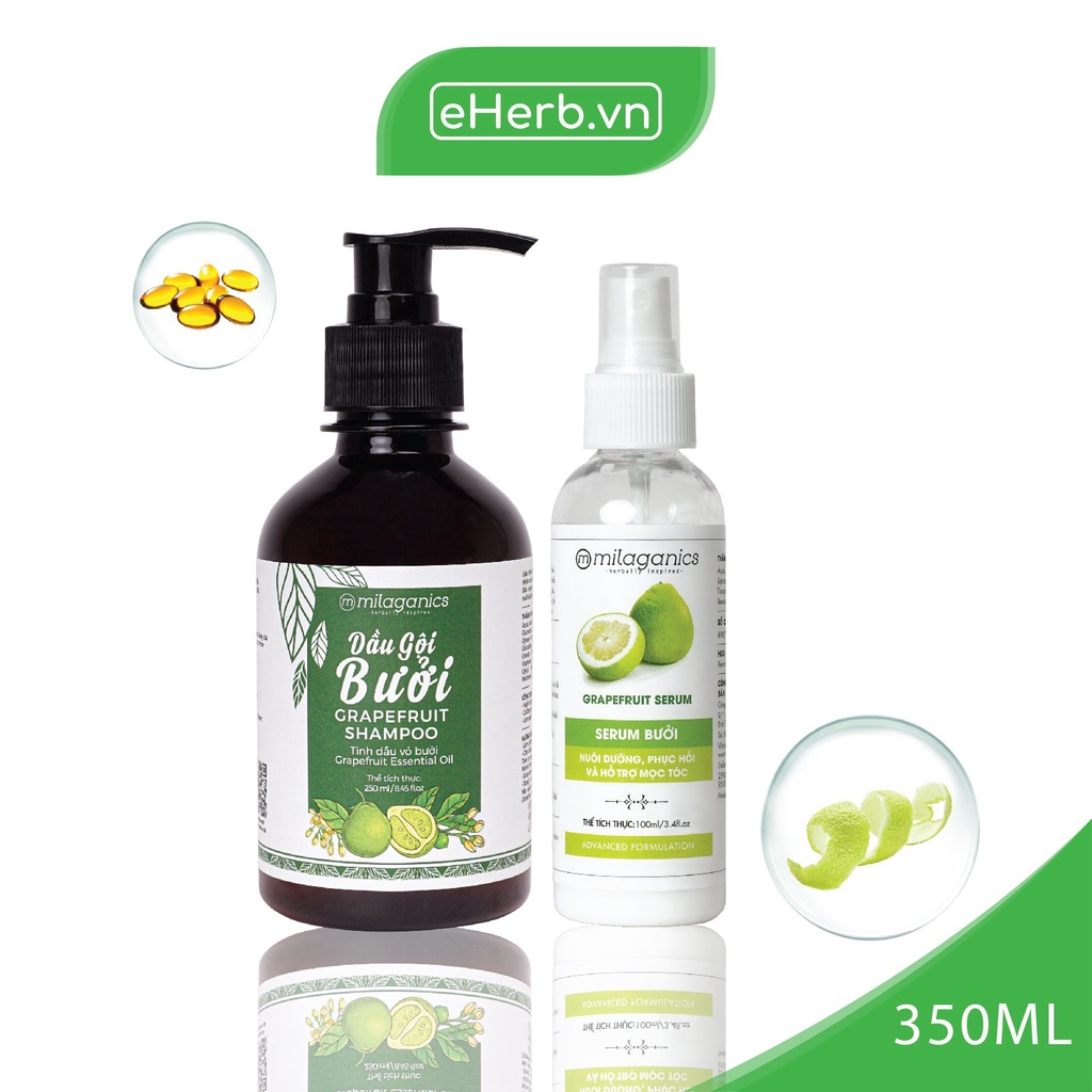 [COMBO MỌC TÓC] Dầu Gội &amp; Serum Tinh Dầu Bưởi MILAGANICS Kích Thích Mọc Tóc, Ngừa Rụng 750ml/ Combo