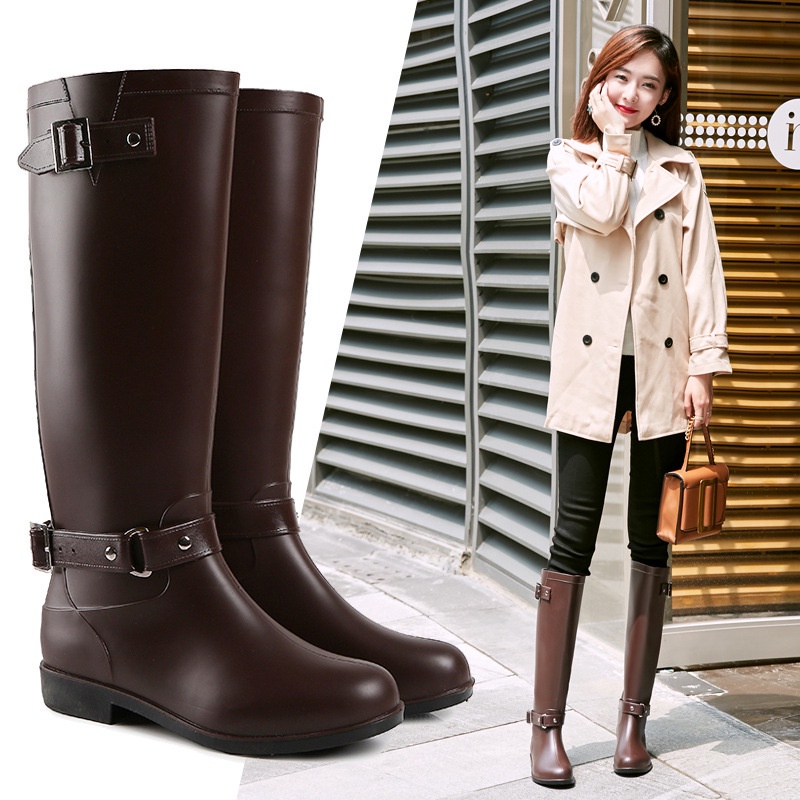 Fashion Spot British High Hole Solid Color Waterproof Women's Rain Shoes Waterproof Rubber Shoes Anti-slip Boots