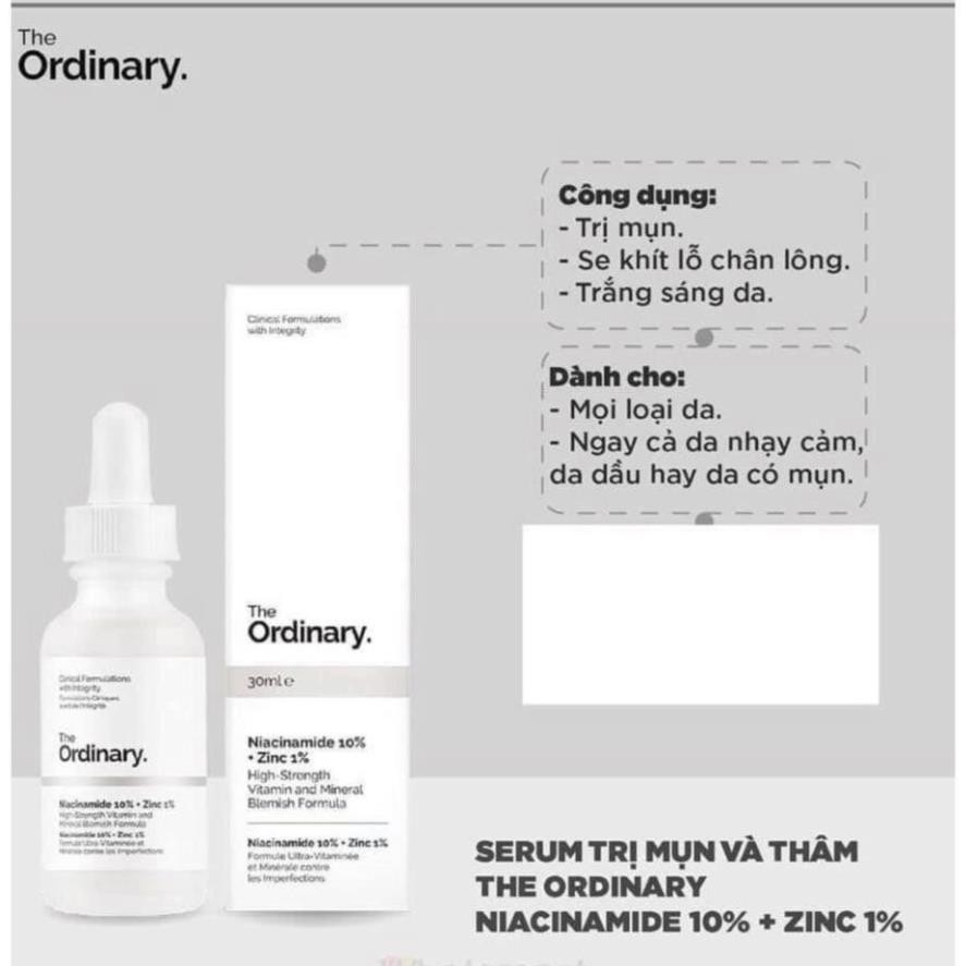 Tinh chất giảm mụn + thâm mụn The Ordinary Niacinamide 10% + Zinc 1% serum 30ml