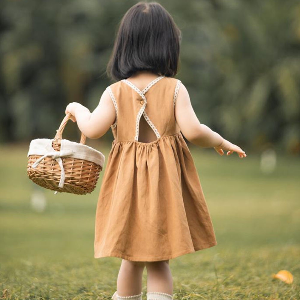 Đầm sát nách BEAR LEADER AX2288 vải cotton thêu hình gấu phong cách mùa hè thời trang cho bé gái