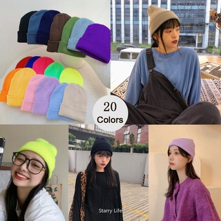 Mũ Beanie Dệt Kim Màu Trơn Co Giãn Màu Sắc Ngọt Ngào Thời Trang Hàn Quốc Cho Nữ