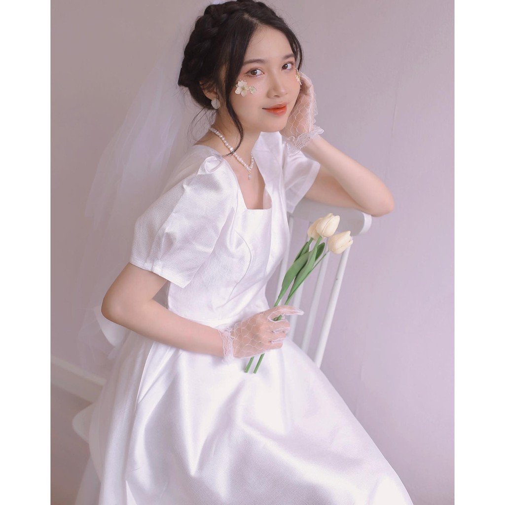 Đầm dự tiệc, dạo phố nơ lưng dáng xòe tay bồng tiểu thư - Ely Dress