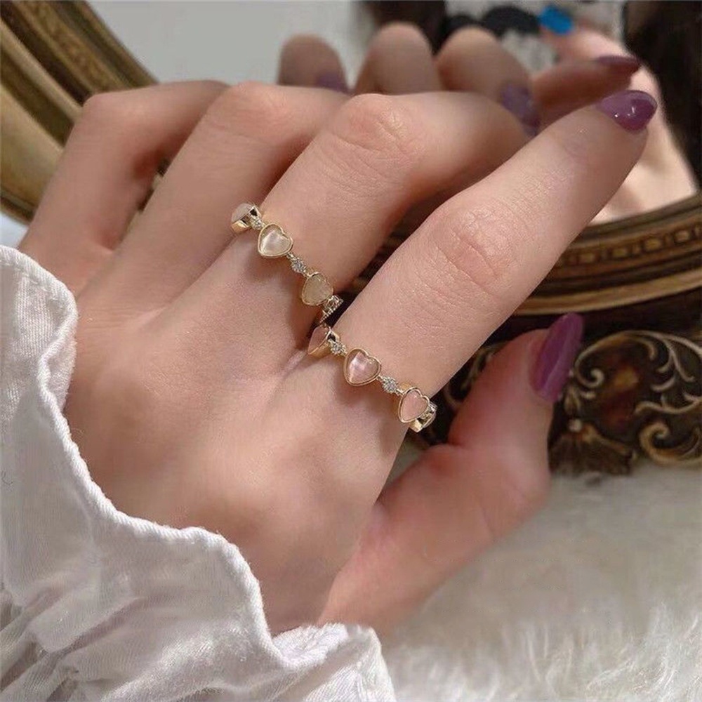 Nhẫn Hở Đính Đá Opal Hình Trái Tim Thời Trang Hàn Quốc Cho Nữ