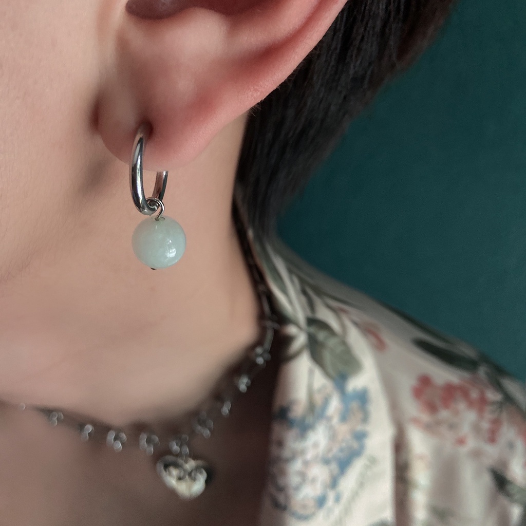 Bông tai đính đá sapphire xanh và thép không gỉ không cần xỏ lỗ tiện lợi 19A1336