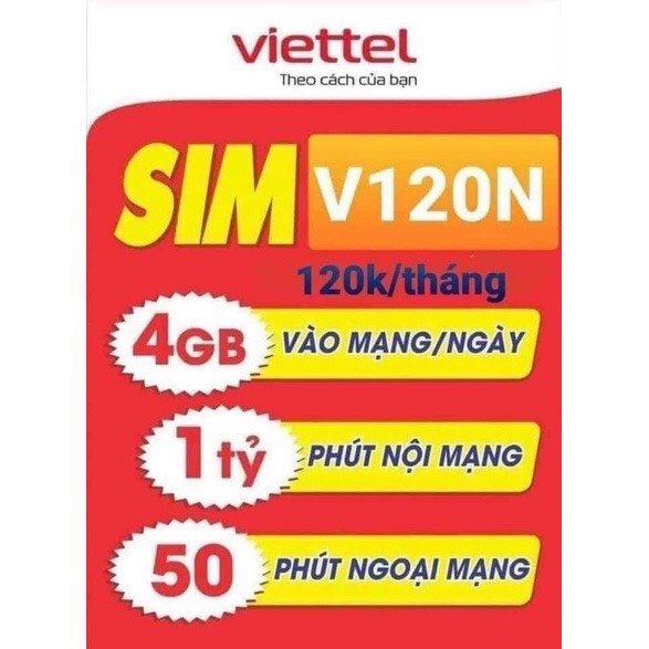 Sim 4g viettel v90b, v120b, v120n, v160b, v200b, 1gb, 1,5gb, 4gb, 8gb/ngày tốc độ cao, gọi miễn phí