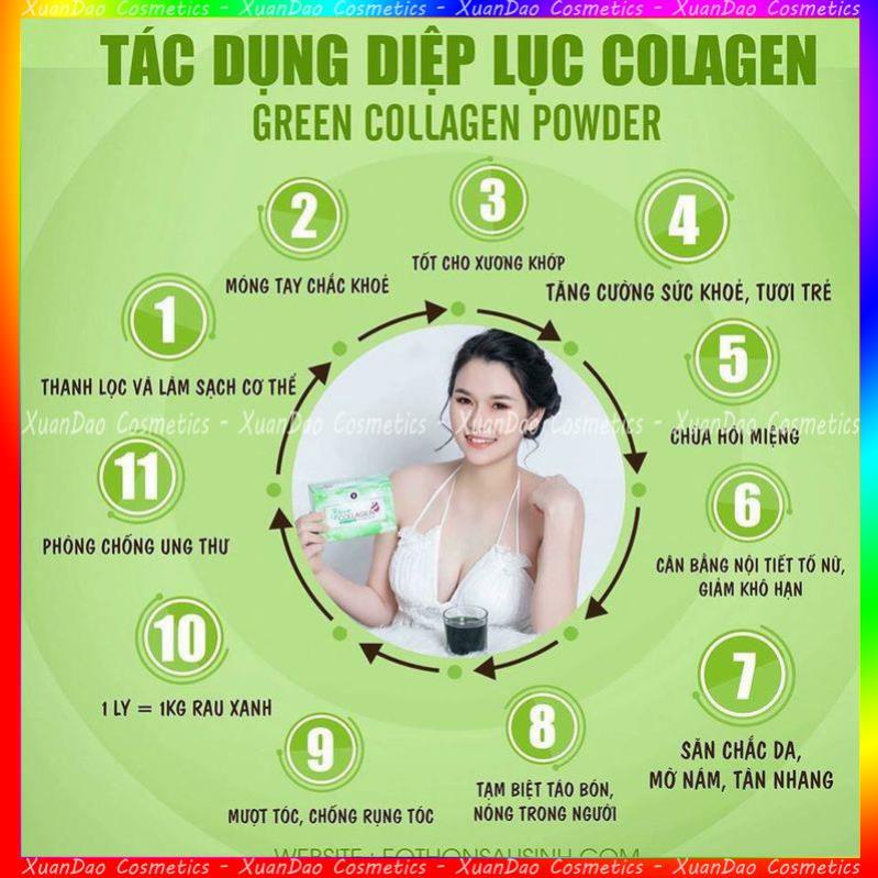 Diệp lục collagen green colagen hỗ trợ làm đẹp da giảm thâm nám mờ tàn nhang mụn giảm khô hạn tăng cường nội tiết tố nữ