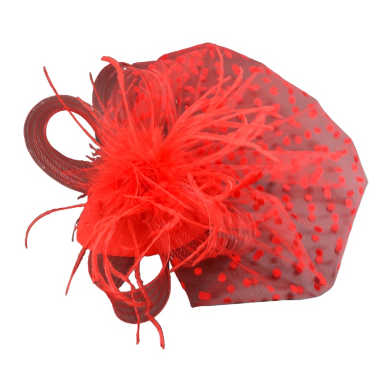 Băng Đô Cài Tóc Phối Lưới Đính Lông Vũ Dành Cho Cô Dâu