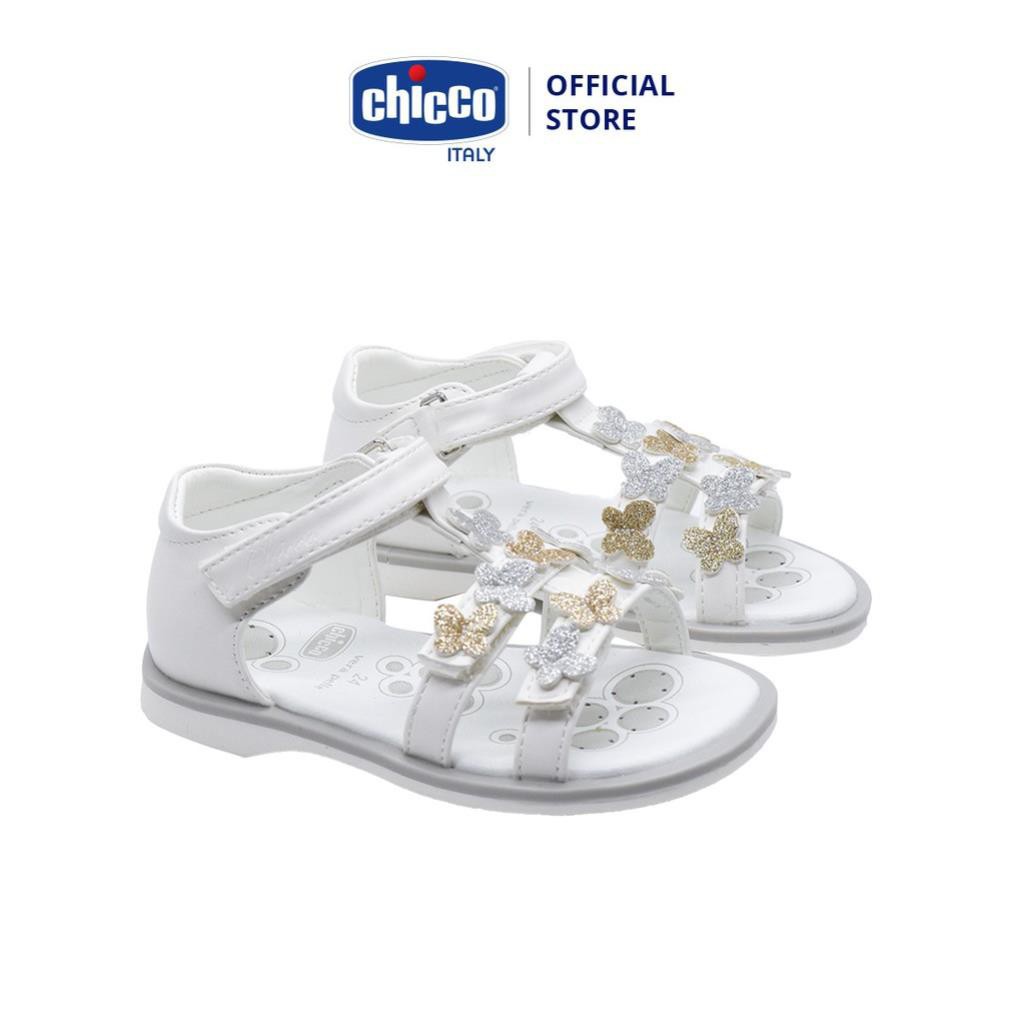 Sandal mát-xa chân bé Bướm nhũ Chicco - Trắng