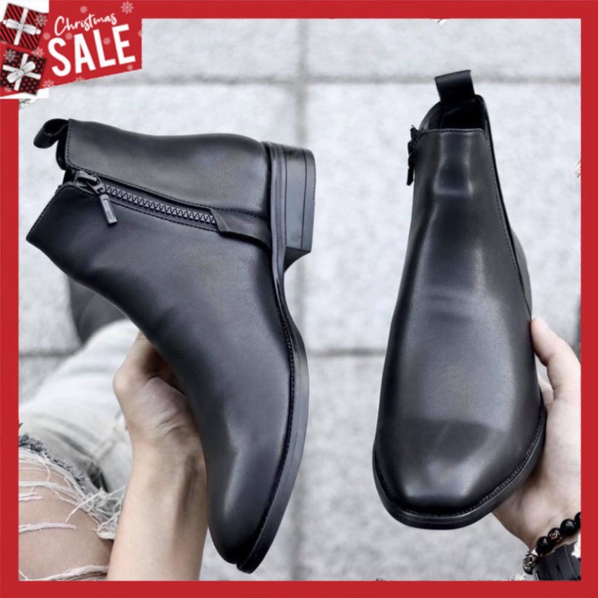 Giày Boots thời trang nam màu đen chất liệu da bò 💖Bảo hành 12 tháng💖