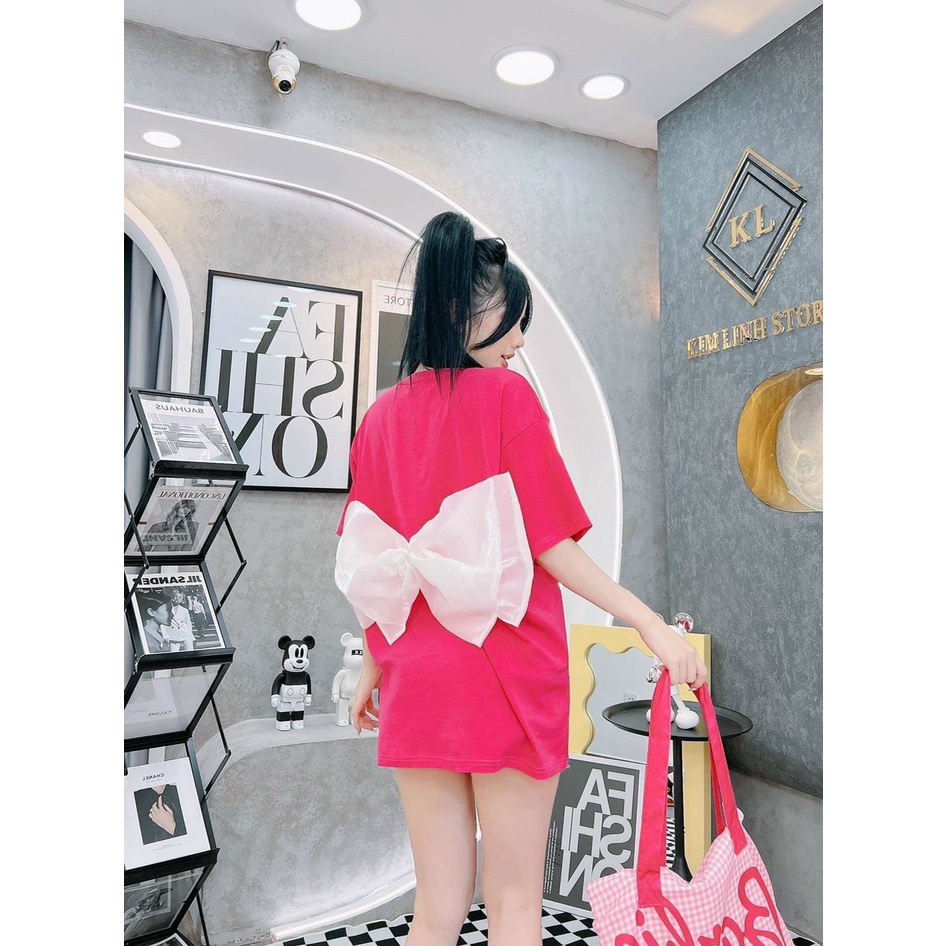 Đầm suông nữ form rộng phối nơ voan to lưng xinh MS50