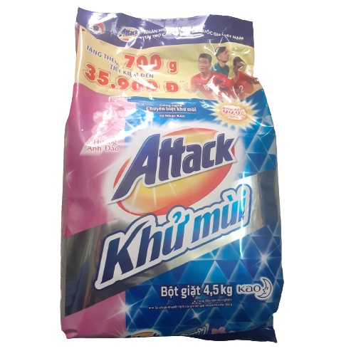 Bột giặt ATTACK Khử mùi hương ANH ĐÀO gói 4.5kg mẫu mới 2021