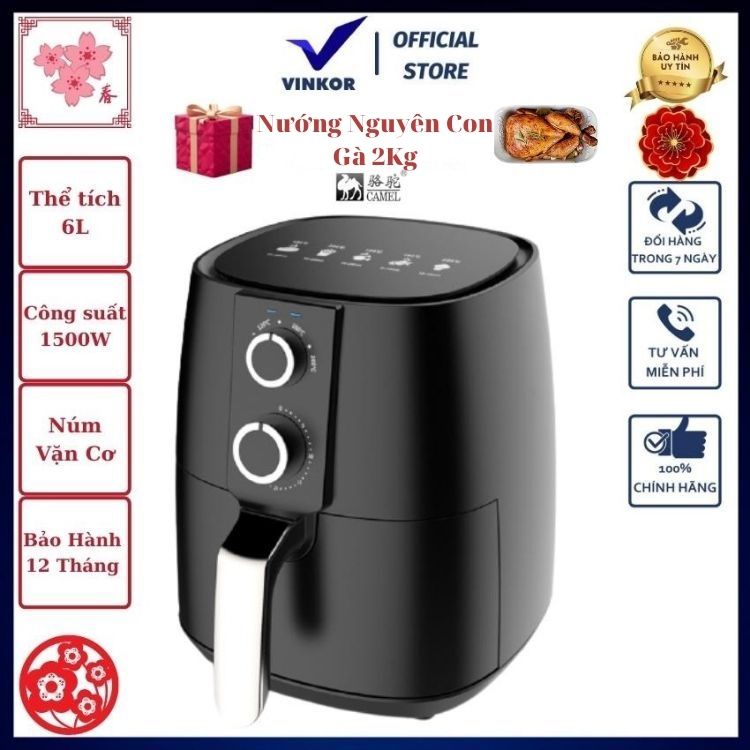 Nồi chiên không dầu camel 6l, 7l, 8l (Bảo Hành 12 Tháng) công suất 1500W thiết bị an toàn tiết kiệm điện cho gia đình