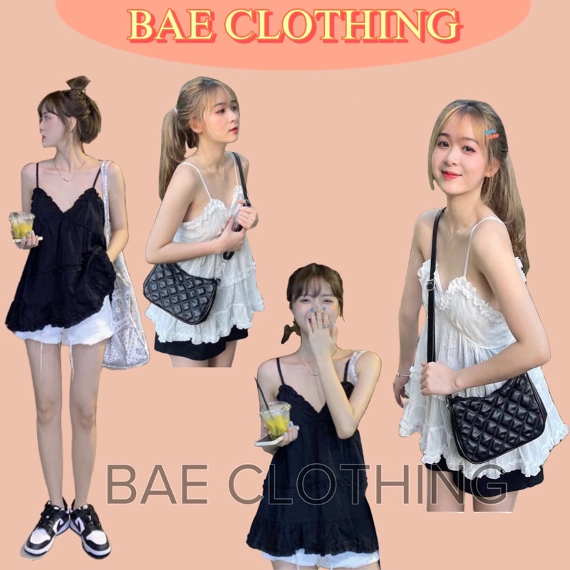ÁO HAI DÂY LISA TOP Thiết kế form xoè babydoll trẻ trung năng động tone màu trắng basic style ullzang hàn quốc