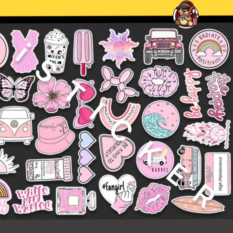 Sticker HỒNG PINK VSCO PVC vinyl nhám chống thấm cao cấp sticker cute hình dán dán vali, laptop, mũ BH