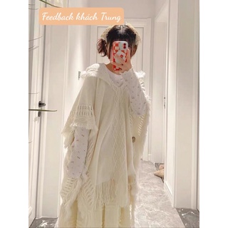 [SẴN ĐEN, KEM] Áo len choàng boho (bohemian)