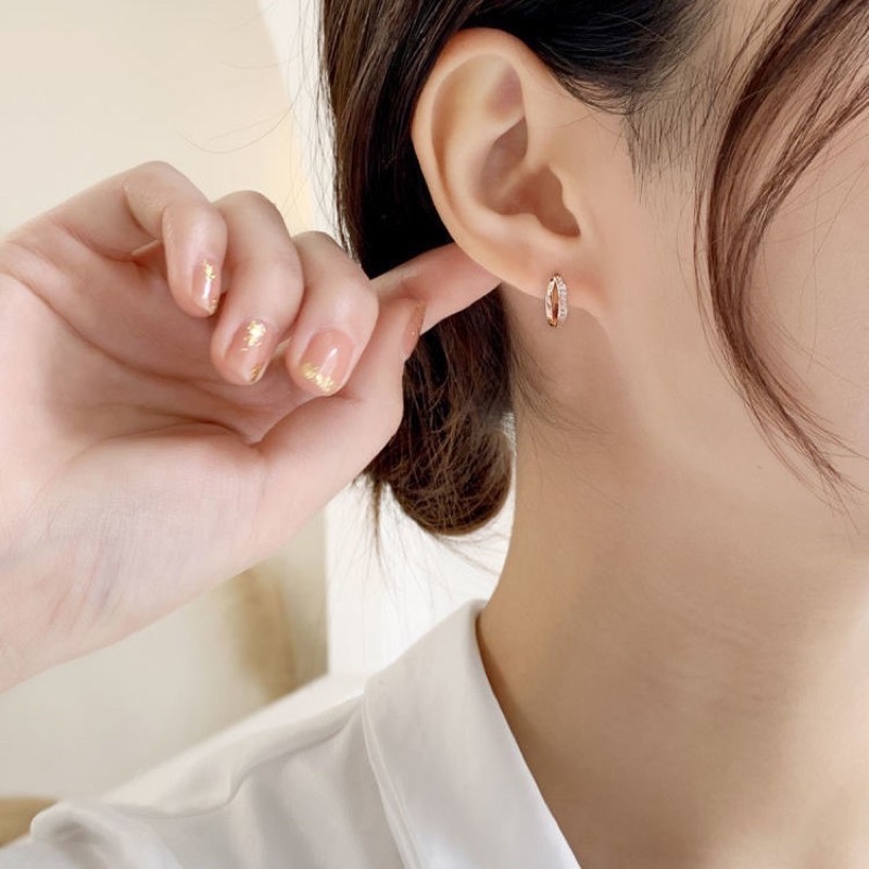 Khuyên tai bạc 925 SUMMERY tròn đính đá mạ vàng hồng