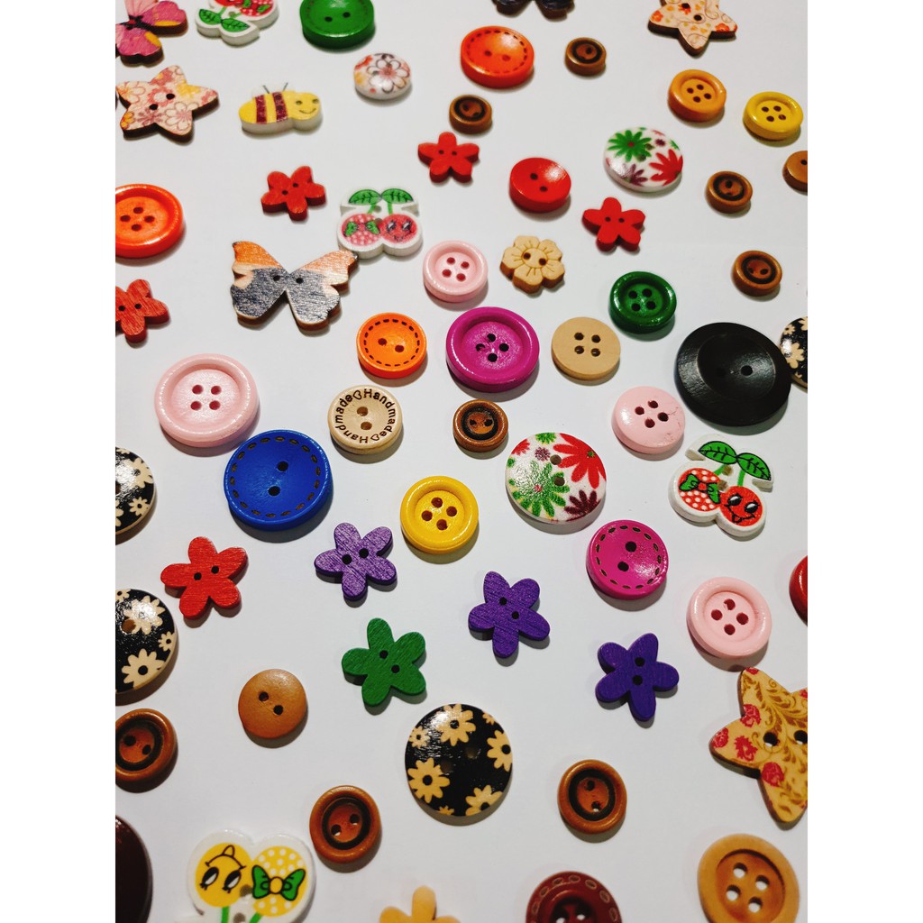 Cúc gỗ mix size 10mm - 30mm
