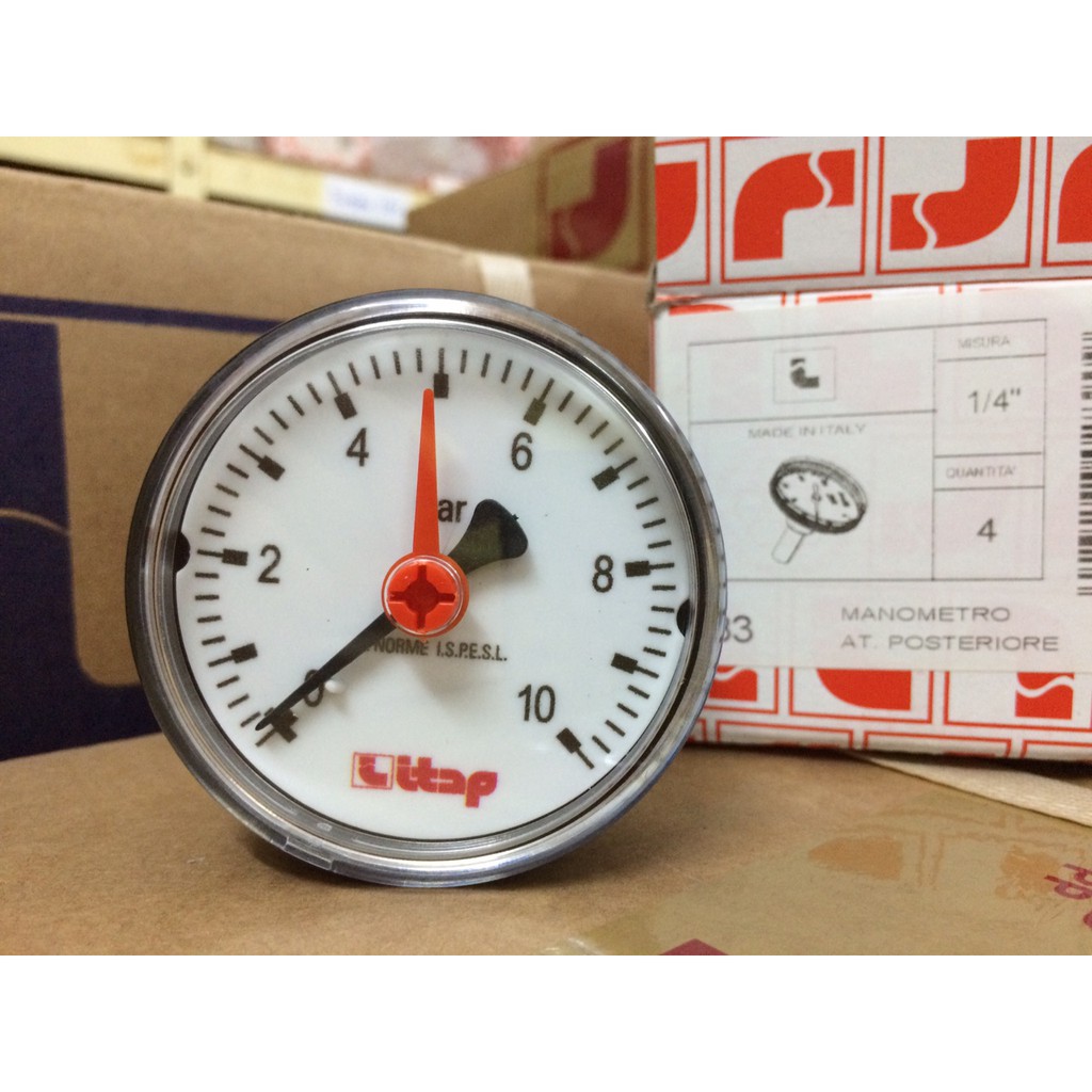 [Áp kế] Đồng hồ áp lực Italy 10kg chân sau mặt kính 63mm art.483