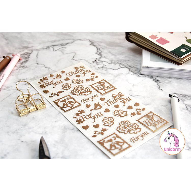 1 tấm Sticker Calligraphy nhũ vàng Vintage trang trí sổ tay - sổ planner