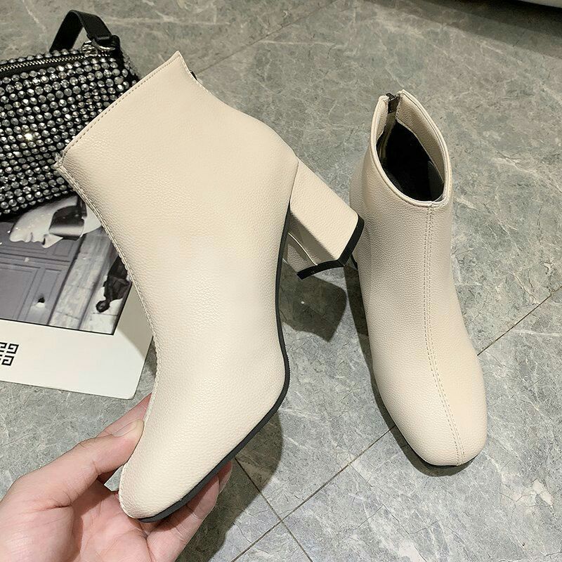 giày bốt nữ da trơn lửng cổ thấp khóa sau cao cấp sang trọng dễ phối đồ | BigBuy360 - bigbuy360.vn