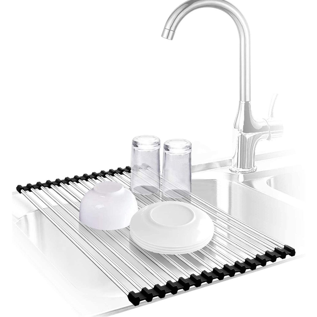 Giá gác bồn rửa chén phơi khô thức ăn có thể cuộn lại đa năng