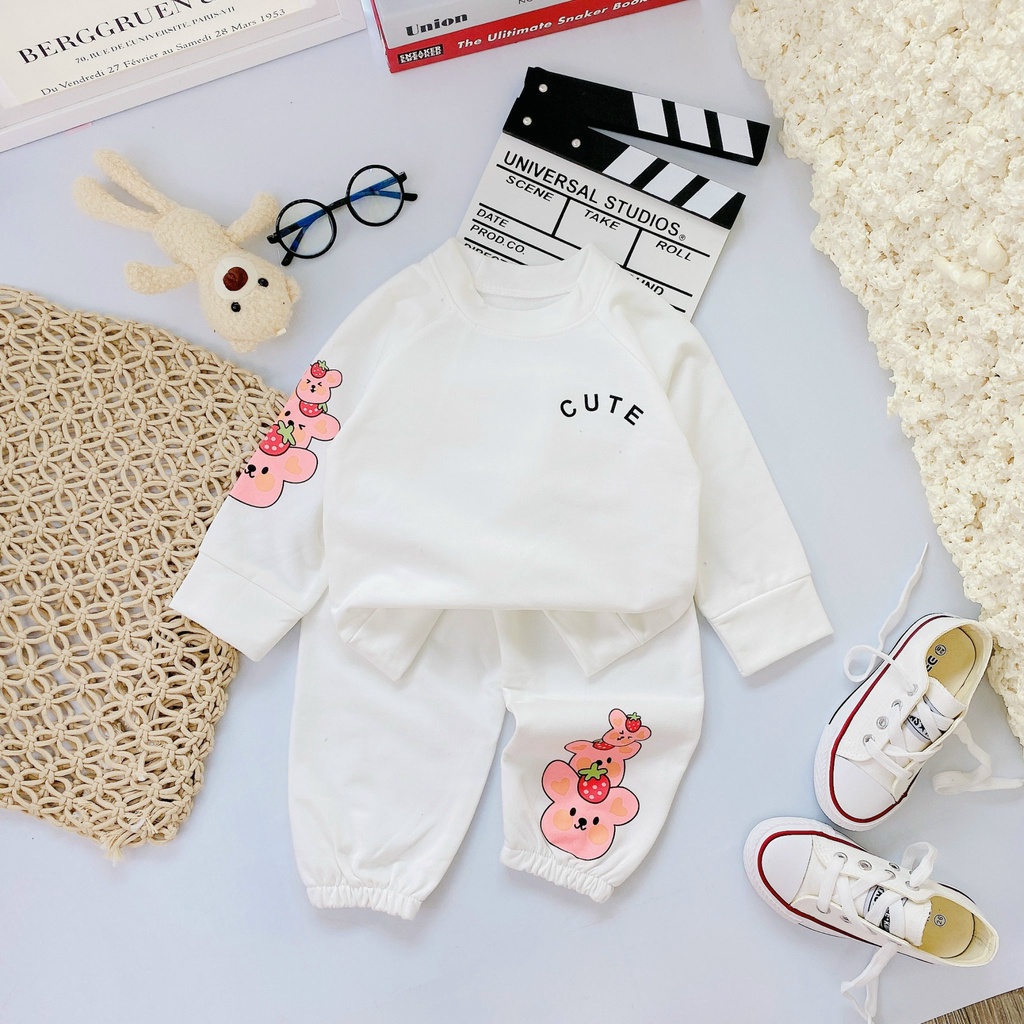 SAlE!!!! Bộ thu đông nỉ dài tay trẻ em chất da cá cho bé trai, bé gái in hình đáng yêu 8~18kg (ảnh shop chụp)