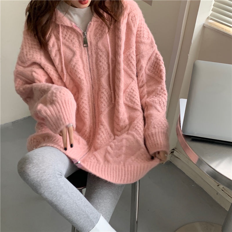 Áo Khoác Len Cardigan Có Nón Thời Trang Hàn Quốc Cho Nữ