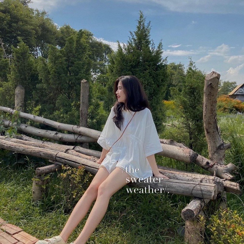 Áo sơ mi ngắn tay tay phồng phom babydoll phong cách nàng thơ dành cho nữ | BigBuy360 - bigbuy360.vn