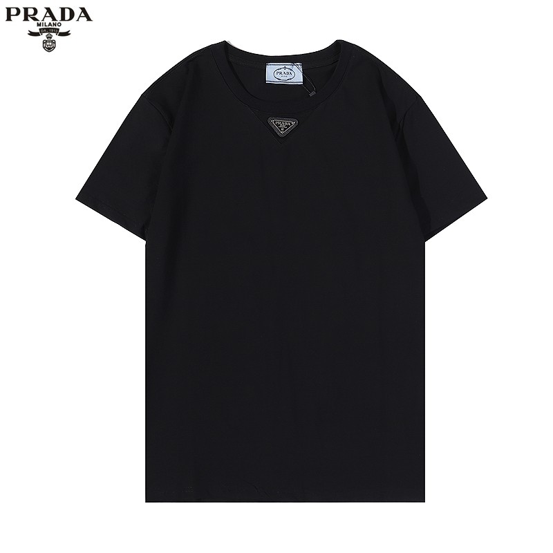 Thời trang thường ngày PRA - * - Áo thun ngắn tay nhãn tam giác kim loại, kiểu dáng giống nhau cho nam và nữ