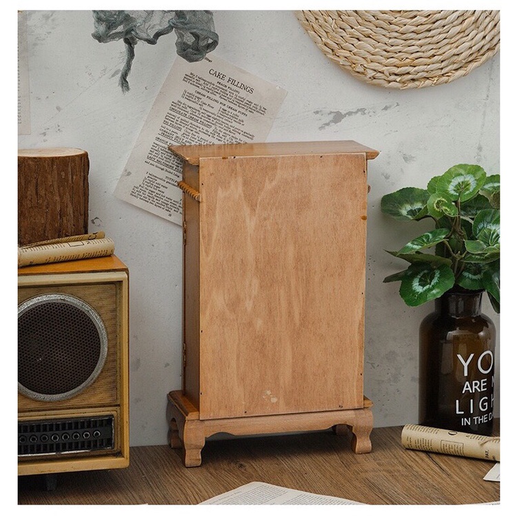 Tủ Gỗ Mini Để Bàn 2 Ngăn Đựng Đồ Decor Phong Cách Vintage