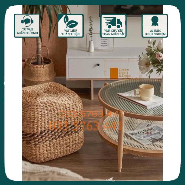 Bàn trà DECOR mẫu mới 2021 đường kính D60 hoặc D40 tùy chọn khung gỗ sồi nga, kính lượng sóng