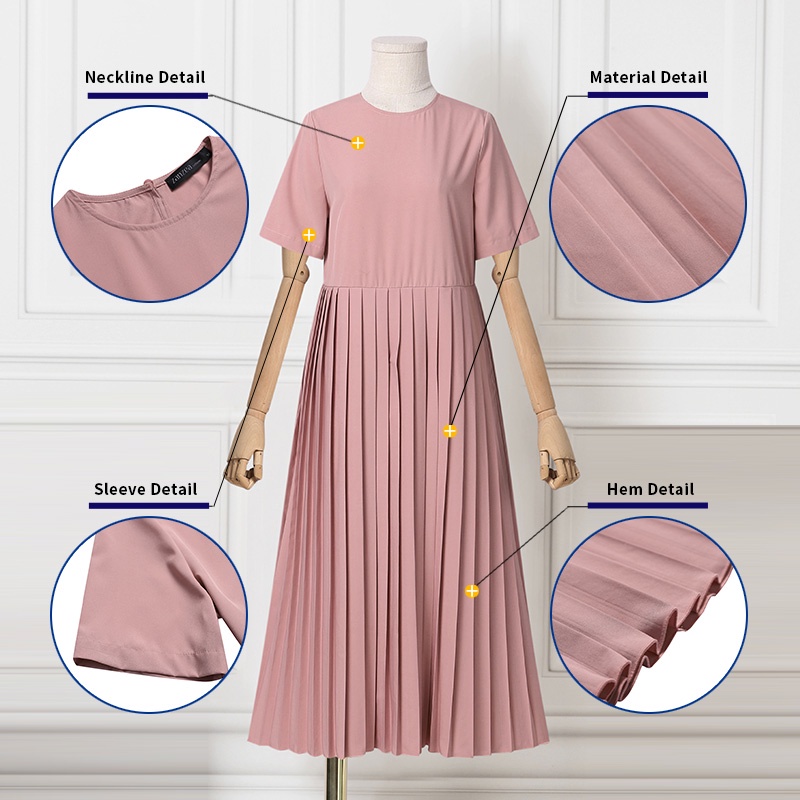 Đầm maxi ZANZEA màu trơn xếp ly cổ tròn tay áo một nửa phong cách retro cho nữ