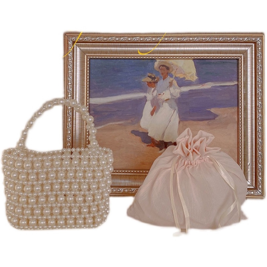 Túi xách ngọc trai kết hạt cườm ô vuông sang trọng