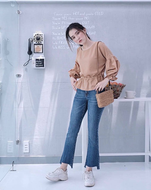 Quần loe ngố trơn lai lệch siêu xinh