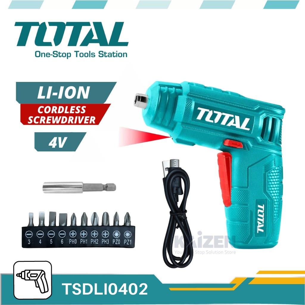 Máy bắn vít mini dùng pin 4v Total TSDLI0402 đầu lục giác 1/4'', tốc độ 180v/p, lực xoắn 4nm, Bh 6 tháng