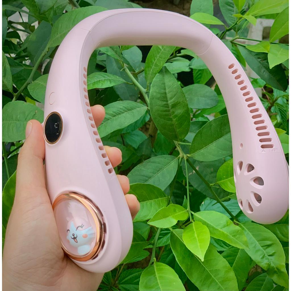Quạt Đeo Cổ Mini Không Cánh Gió Thổi 360 độ, 3 Chế Độ Gió, Có Đèn LED Báo Pin Kiểu Dáng Thể Thao, Pin 4000mAh Mẫu 2023