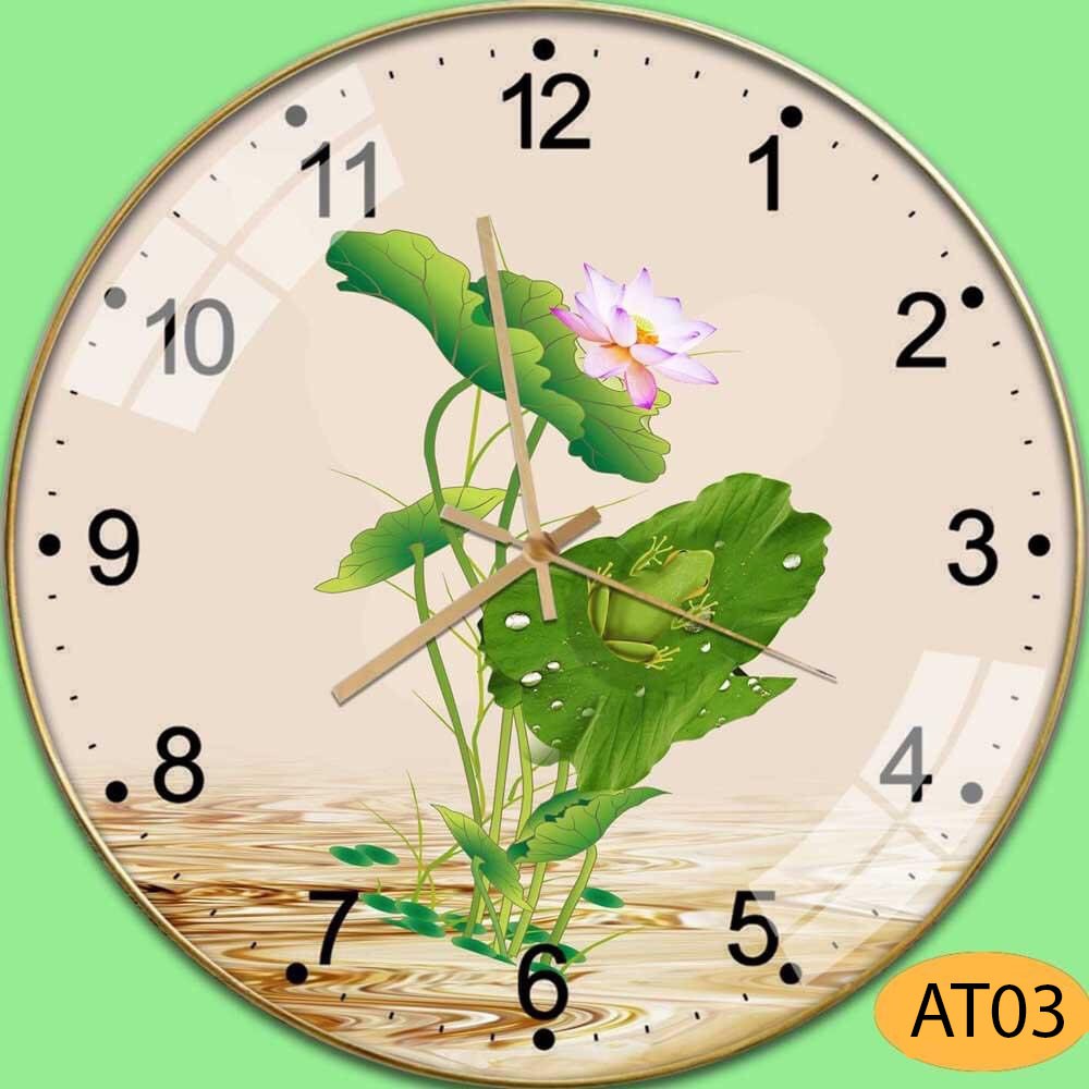 Đồng Hồ Treo Tường Pha Lê Tráng Gương Cao Cấp - hình hoa sen cá chép kim trôi cao cấp