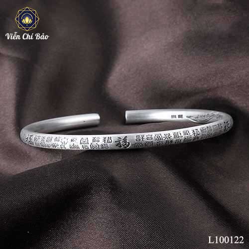 Vòng tay bạc Bách niên vạn phúc khắc kinh chất liệu bạc Thái 925 thời trang phụ kiện trang sức nữ Viễn Chí bảo L100122