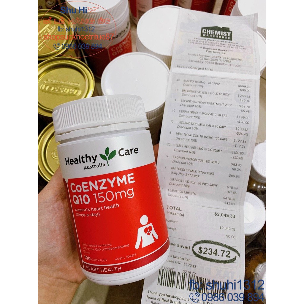 Viên uống bổ tim mạch healthy care coenzyme q10 150mg 100 viên úc