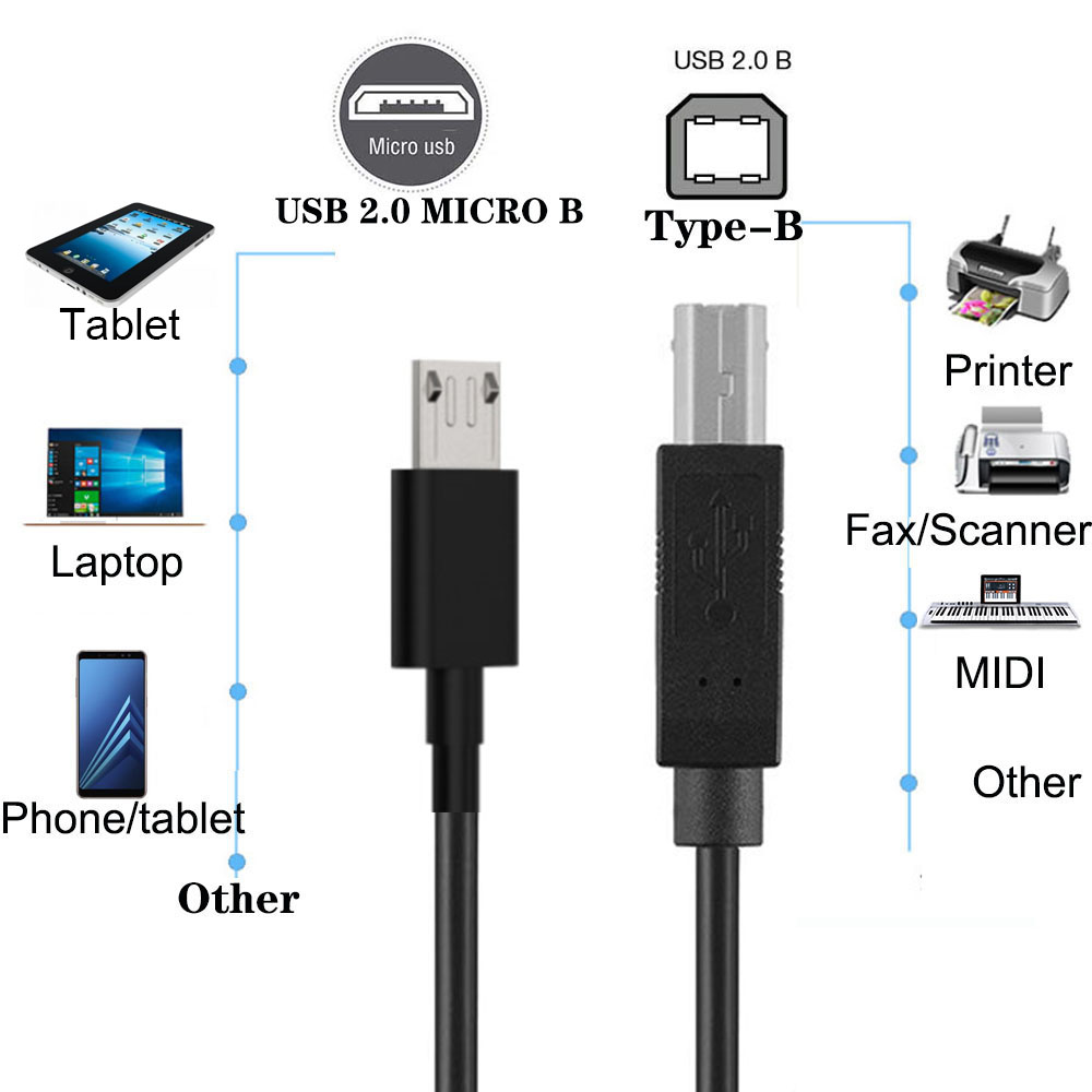 Dây Cáp Chuyển Đổi micro usb 2.0 Đực Sang usb 2.0 Cái Loại C Đực Cho Máy In / Máy Scan