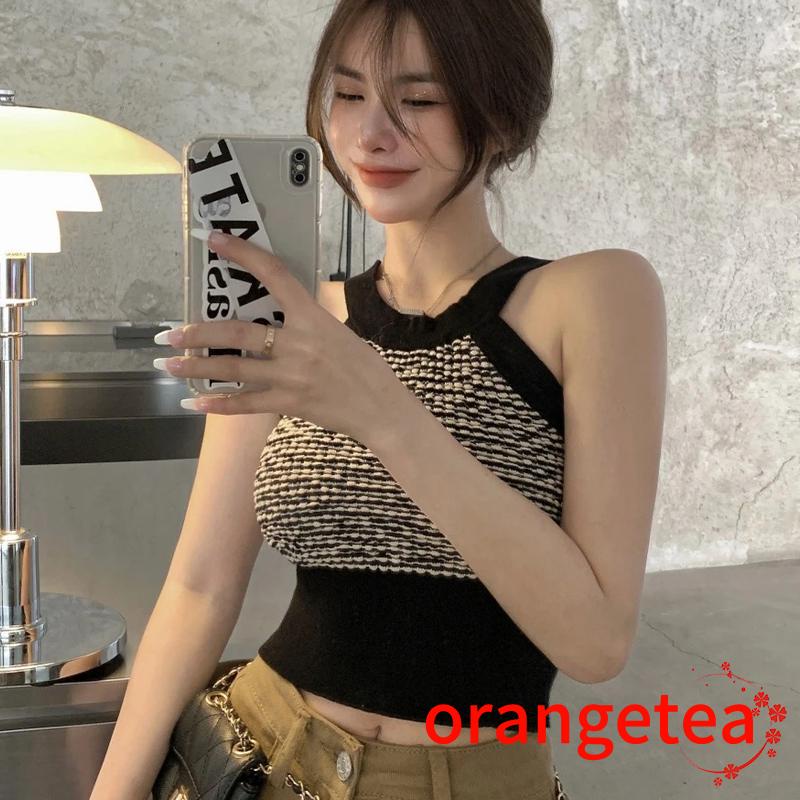 Áo Thun Sát Nách Cổ Tròn Màu Sắc Tương Phản Thời Trang Cho Nữ