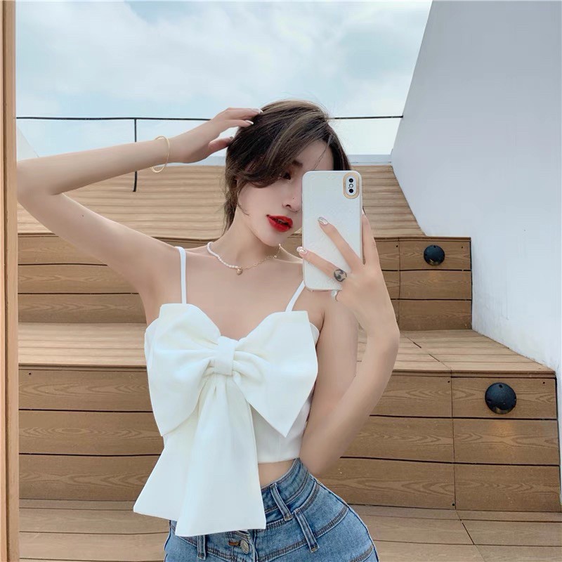 Áo Voan Lụa Hai Dây Nơ Ngực Cho Nữ Dưới 55kg Cúc Khóa Sau Lưng Cao Cấp