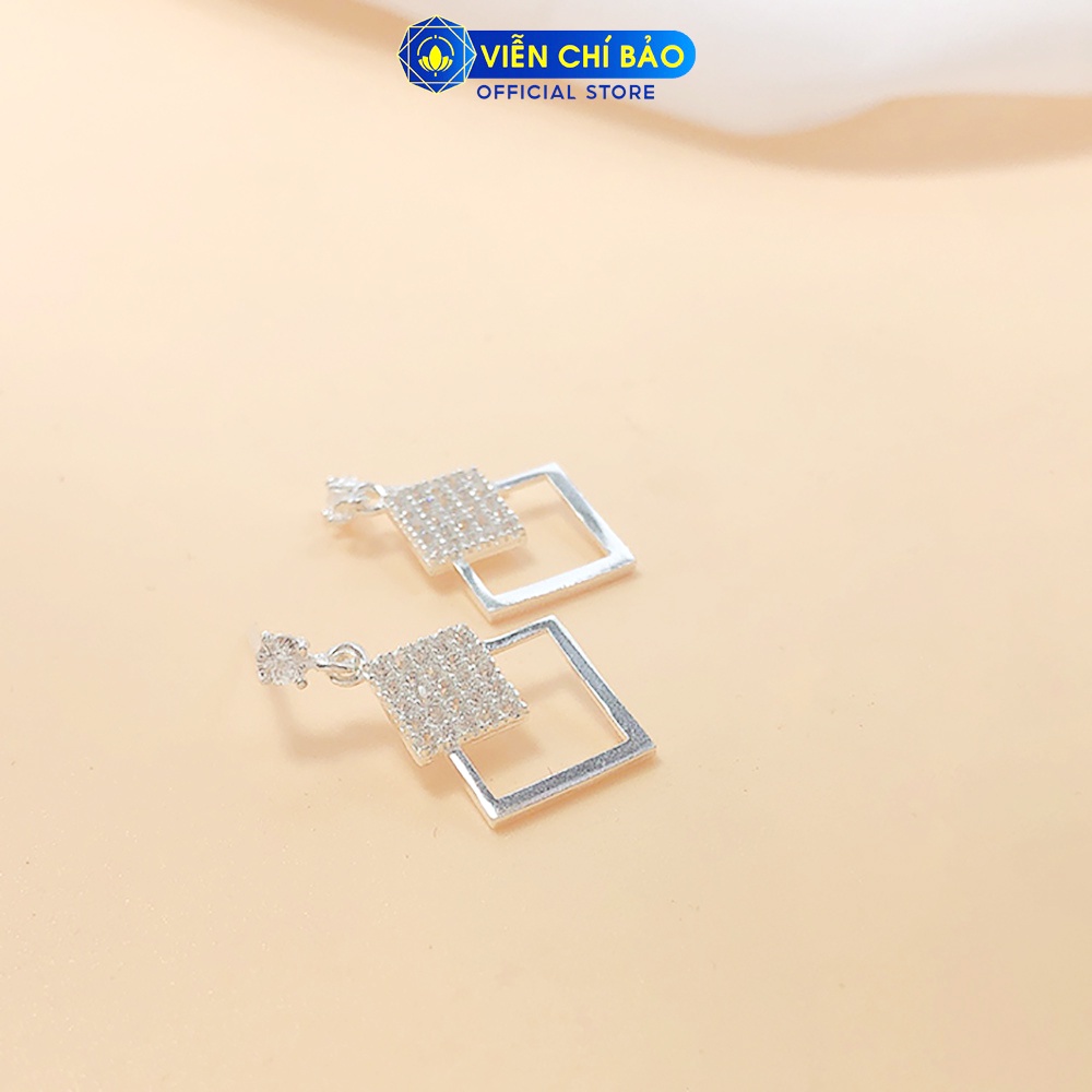 Bông tai bạc nữ hình thoi đính đá chất liệu bạc 925 thời trang phụ kiện trang sức nữ Viễn Chí Bảo B400007