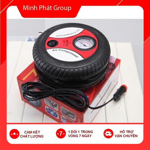 Bơm lốp tròn mini điện 12V đa năng - máy bơm xe ô tô mini