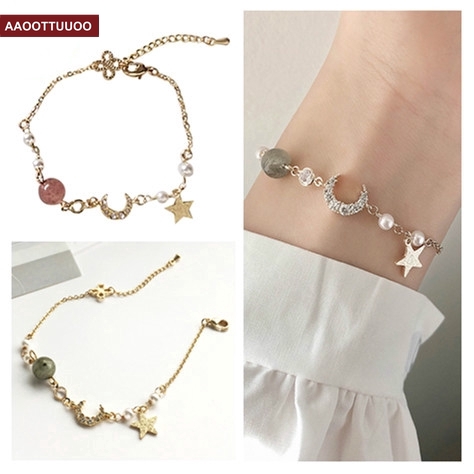 Vòng tay hình mặt trăng và ngôi sao đơn giản phong cách Hàn Quốc