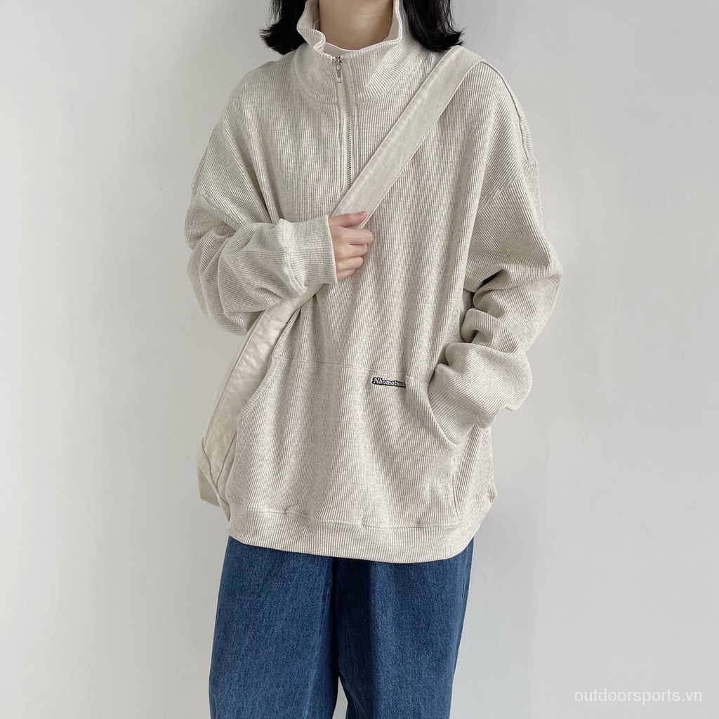 Áo Sweater Dáng Rộng Cổ Cao Phối Khóa Kéo Kiểu Hàn Quốc Thời Trang Xuân Thu Cho Nữ 2021 | BigBuy360 - bigbuy360.vn