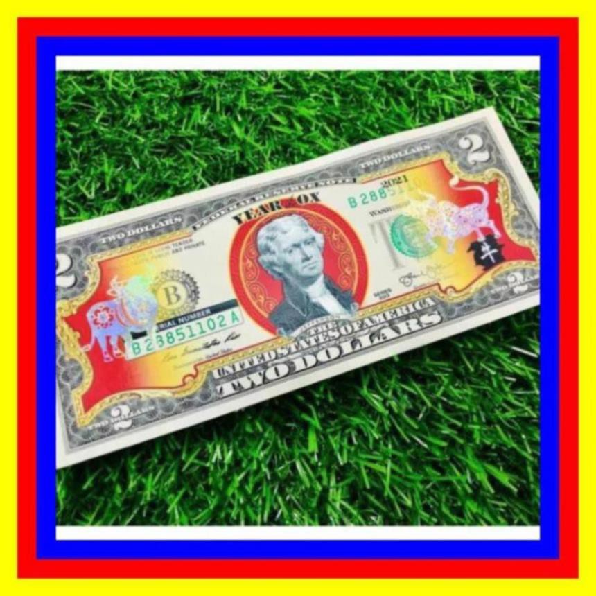 Bộ Tiền 2 USD In Hình Trâu Mạ Vàng Lì Xì Tết 2021
