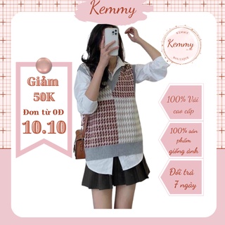 [HÀNG CAO CẤP CÓ VIDEO + ẢNH THẬT] Áo Len Gile Nữ Cổ Trái Tim Kẻ Caro Phối Màu Hàng Loại 1 Kemmy Boutique 023