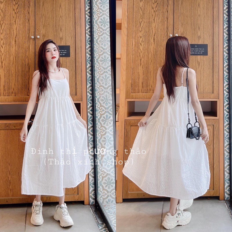 Đầm Maxy, Đầm Maxy 2 Dây Trắng Dáng Xòe Chất Đũi | BigBuy360 - bigbuy360.vn