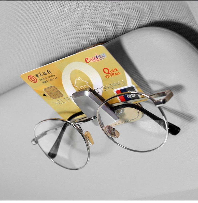 Kẹp Giữ Mắt Kính/Mắt Kính Bằng Hợp Kim Nhôm Phối Da Đa Năng Tiện Dụng Cho Xe Hơi